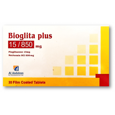 BIOGLITA PLUS 15 / 850 MG ( PIOGLITAZONE + METFORMIN ) 30 FILM-COATED TABLETS